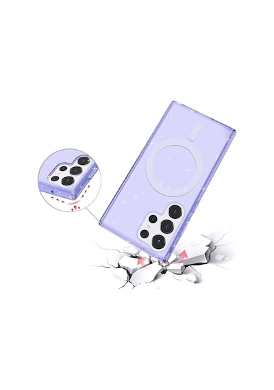 Galaxy Uyumlu S23 Ultra Kılıf Magsafe Şarj Özellikli Parlayan Simli Saydam Renkli Uzrm Allstar Kapak - Pemb Pembe