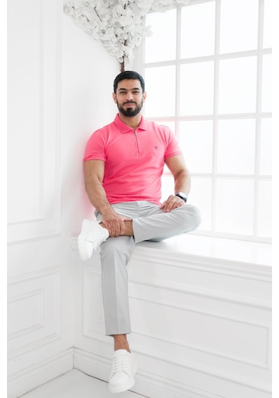 Paul Martin Fermuarlı Polo Yaka Regular Fit T-Shirt Fuşya