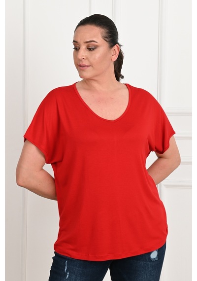 Kadın V Yaka Büyük Beden T-shirt 1486-23 001