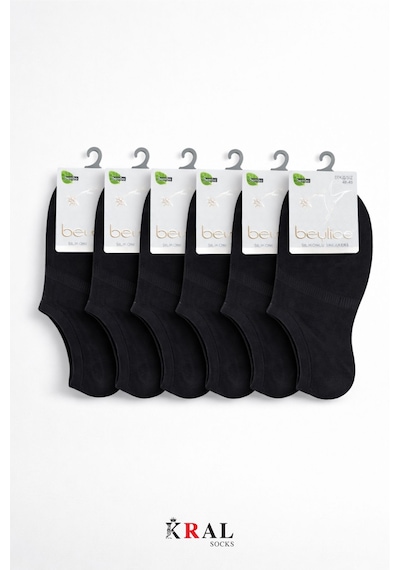 Kral Socks Erkek Snikers 6 Çift Bambu Dikişsiz Hassas Dokuma Terletmez Bambu Çorap Siyah