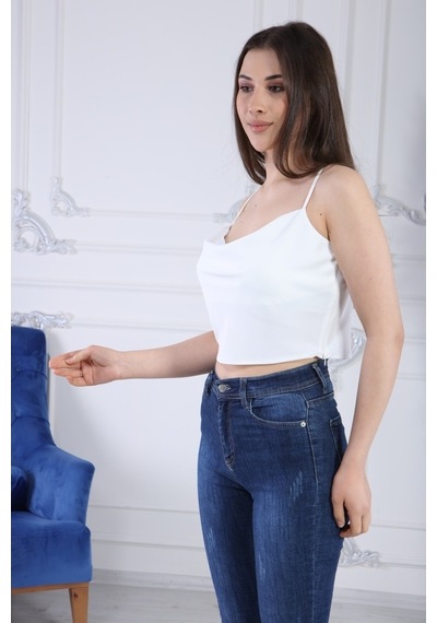 Avver Kadın Degaje Yaka Fermuarlı Askılı Bluz
