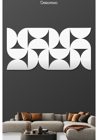 Minimalist Ritim Dekoratif Geometrik Desenli Metal Duvar Tablosu - Metal Duvar Sanatı - Beyaz - 75 X 50 Cm