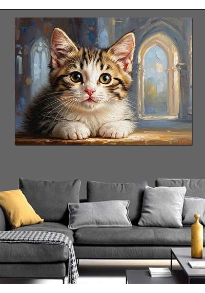 Ahşap Tablo Pencere Kenarında Oturan Yavru Kedi Dekoratif Tablolar