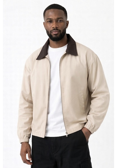 Freemen Erkek Gabardin Ceket Oversize Polo Yaka Detaylı Rahat Kalıp Beli Lastikli-401 Bej