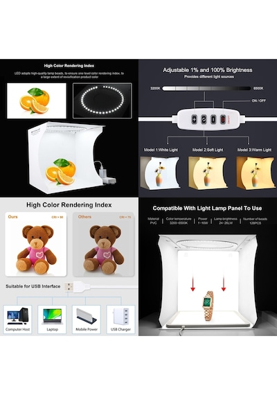 Puluz Pu5030 Ring Ledli 31x32cm 6 Fonlu Çantalı Fotograf Ürün Çekim Çadırı Kutusu Light Box