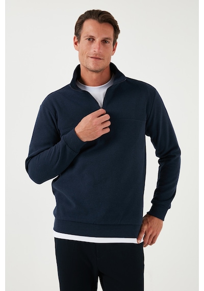 Buratti Pamuklu Regular Fit Yarım Fermuarlı Dik Yaka Erkek Kazak 456112 Lacivert