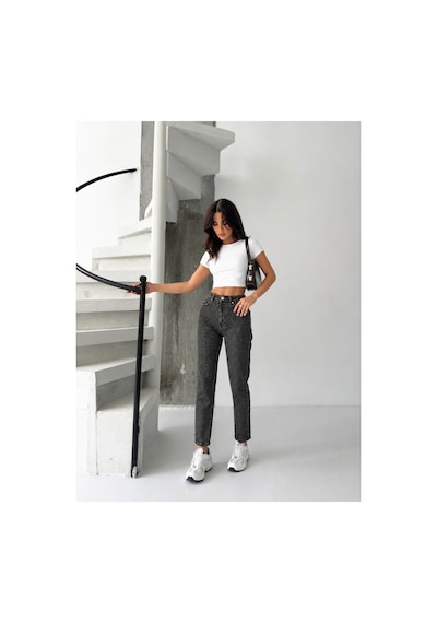 Kene Jeans Kahve Tint Bacak Taşlı Mom Jeans Kahve Tint