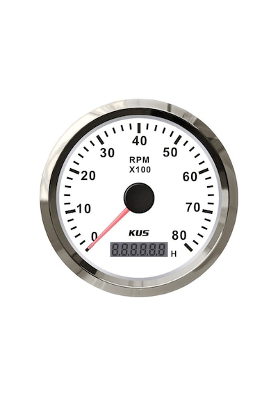 KUS Devir Göstergesi 8000 RPM Beyaz 12/24V 85 MM