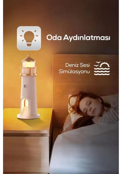 Deniz Feneri Görünümlü Bluetoothlu Hoparlör Ve Gece Lambası Hediy Beyaz