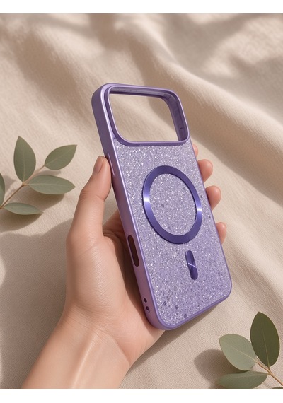 İphone 17/18 Promax Ortak Uyumlu Simli Magsafe Özellikli Kılıf Mor