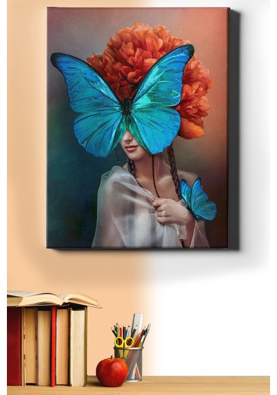 Webstyle Sayılarla Boyama Seti Kasnaklı Mavi Kelebek Ve Kızıl Kadın 50 X 65 Cm