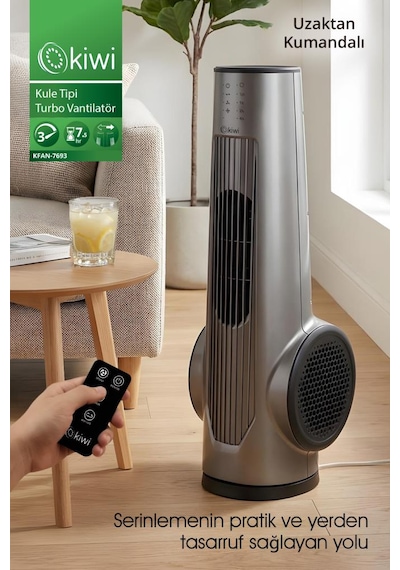 Kiwi Kfan-7693 Kule Tipi Vantilatör Lcd Ekran & 75 Cm & 3 Kademe & Kumandalı & 7.5 Saat Zamanlayıcı