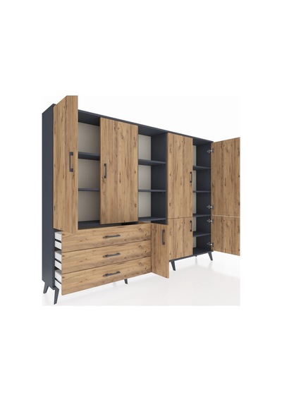 Arges Dolap 11 Raflı 3 Çekmeceli 7 Kapaklı 220x30x163 Antrasit-ça Antrasit-çam