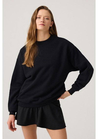 Los Ojos Siyah Geniş Kalıp Bisiklet Yaka Sweatshirt Crew Neck Siyah Siyah