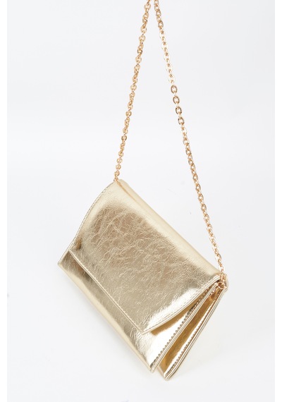 Vivaq Kadın Gold Zarf Tasarım 2 Bölmeli Mini Zincir Askılı Çıt Çıt Kapama Clutch Ve El Çantası