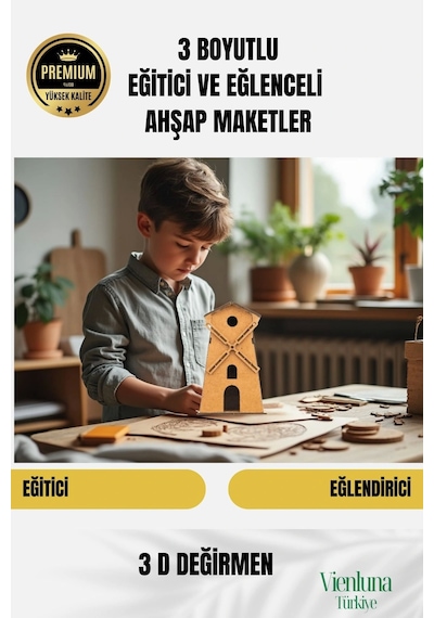 Yeni Sezon Eğitici Öğretici 3 Boyut Ahşap Puzzle Zeka Geliştirici Boyanabilir Oyun Maket Değirmen