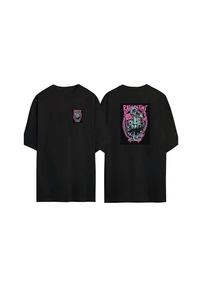 Thewert Unisex Back İn Time Ön Arka Baskılı Sıyah Oversize T-shirt Siyah