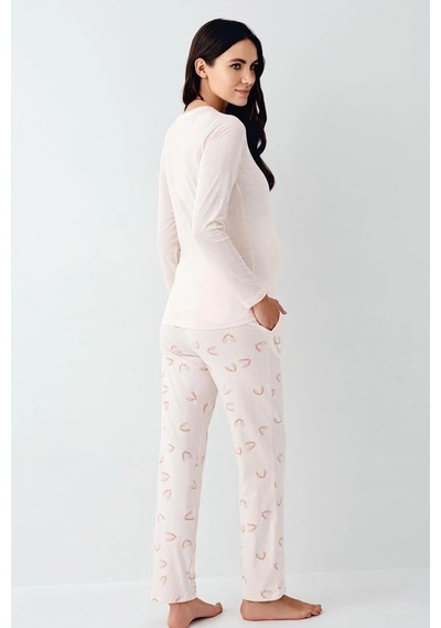 Pierre Cardin 9066 Hamile Lohusa Düğmeli Bisiklet Yaka Pijama Takımı - Tozpembe