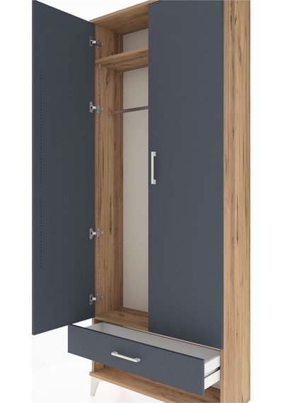 Arges Dolap 2 Raflı Tek Çekmeceli Tek Askılı 88x30x221 Çam-antrasit Atlas Çam