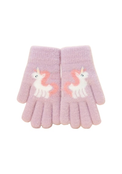 Petityu Pembe Örme Unicorn Eldiven 6-12 Yaş Pembe