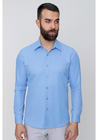 Efor Slim Fit Pamuk Saten Klasik Koyu Mavi Gömlek Gk 624 Mavi