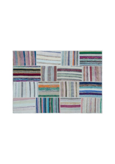El Dokuması Patchwork Vintage Yün-pamuk Çizgili Halı 25414 160 X 226 Çok Renkli