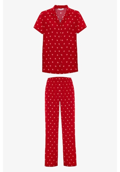Penti Kırmızı Tiny Hearts Düğmeli Gömlek Pantolon Pijama Takımı