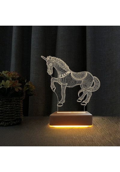 3D Masa Lambası Çocuk Odası Unicorn At Tasarım Gece Lambası