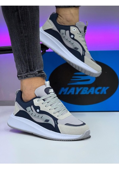 Mayback Erkek Sneaker,günlük Spor Ayakkabı,ortopedik Taban Gri - Lacivert