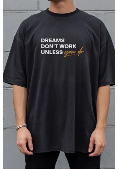 Freedom Store Unisex Oversize 24/1 Penye Dtf Baskılı Tişört - Dtf294 Siyah