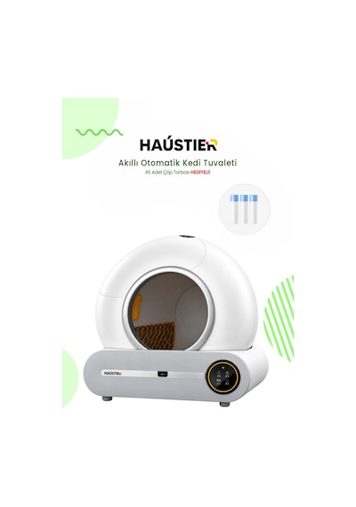 Haustier MSP01 Akıllı Otomatik Kedi Tuvaleti , App Kontrol, 65lt Hazne, 9lt Çöp haznesi, İyonizer Kötü Koku Giderici