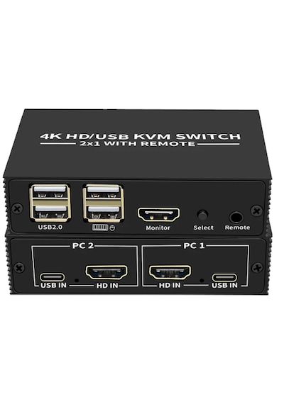 Alfais 4306 Hdmi Kvm Switch 2 Port Usb Type C 2 PC Tek Kasa Klavye ve Mouse Kontrol Çoklayıcı Alfais 4306 Hdmi Kvm Switch 2 Port Usb Type C 2 PC Tek Kasa Klavye ve Mouse Kontrol Çoklayıcı