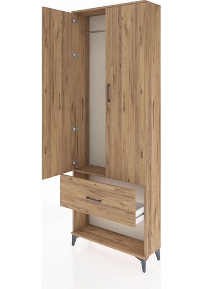 Arges Dolap Tek Raflı Tek Çekmeceli Tek Askılı 88x30x243 Çam-çam Atlas Çam