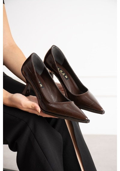 Dabab Shoes Nılay Kadın Acı Kahve Kroko Rugan Sivri Burun 7 Cm İnce Topuklu Stiletto Ayakkabı Kahverengi