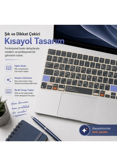 Macbook Air 13.6 İnç M2 M3 M4 M5 A2681 A3113 A3240 A3449 Uyumlu Türkçe Q Kısayollu Klavye Koruyucu