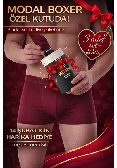 Mercan 3'lü Bordo Modal Boxer