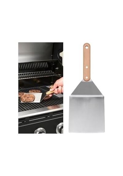 30 Cm Paslanmaz Çelik Izgara Hamburger Spatulası, Ahşap Sap, Barbekü Mangal Spatulası 0