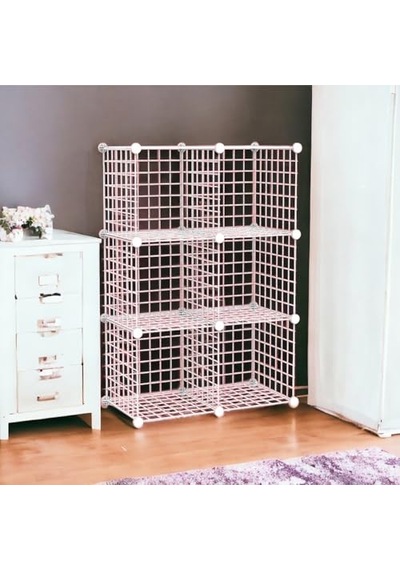 Bölmeli Beyaz Portatif Çok Amaçlı Metal Tel Dolap Raf Kitaplık Organizer Çok Renkli
