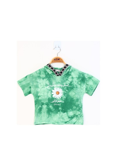 Toontoy Kids Toontoy Kız Çocuk Batik Desenli Papatya Baskılı Tişört Yeşil