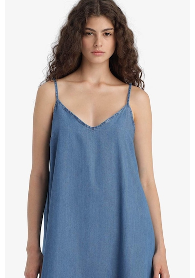 Defacto Fashion Fit Akışkan Kumaş İnce Askılı Maxi Elbise D8258AX25SM Mavi