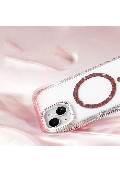 Apple iPhone Uyumlu 15 Kılıf Magsafe Şarj Özellikli Taşlı Lüx Tasarım Tera Silikon Kapak Mürdüm