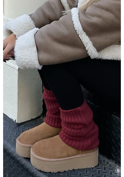 Ozzy Socks Tozluk Akrilik Triko Örgü Leg Warmer Ayak Isıtıcı Bordo Bordo