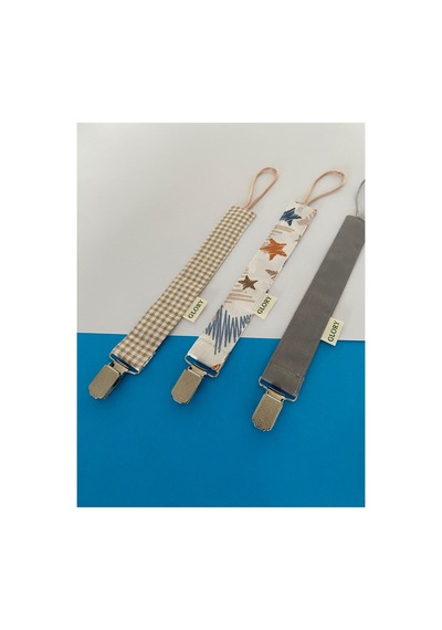 3lü Set Emzik Askısı Yıldız Camel Kareli Gri