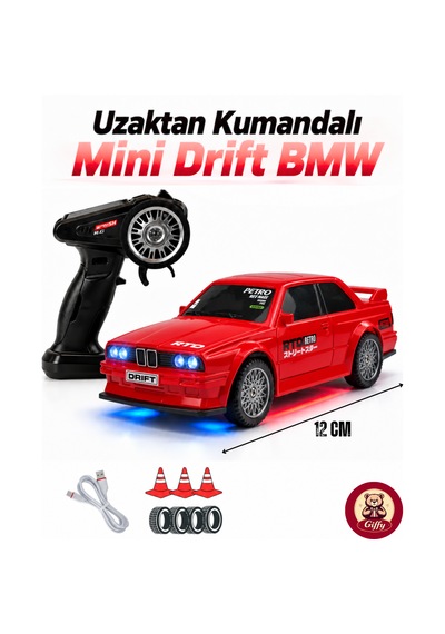 Uzaktan Kumandalı Mini Drift Bmw Evo30 Model Araba Dahili Şarjlı Işıklı 4x4 Taşıma Kumandalı Hız Hassasiyetli Ve Kademeli ,kuka Ve Drift Tekerleri Hediye 1:43 Ölçek Kırmızı