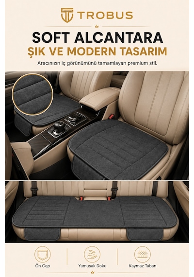 Opel Combo Üniversal Soft Alkantra Çizgili 3 Parça Oto Koltuk Minderi Antrasit