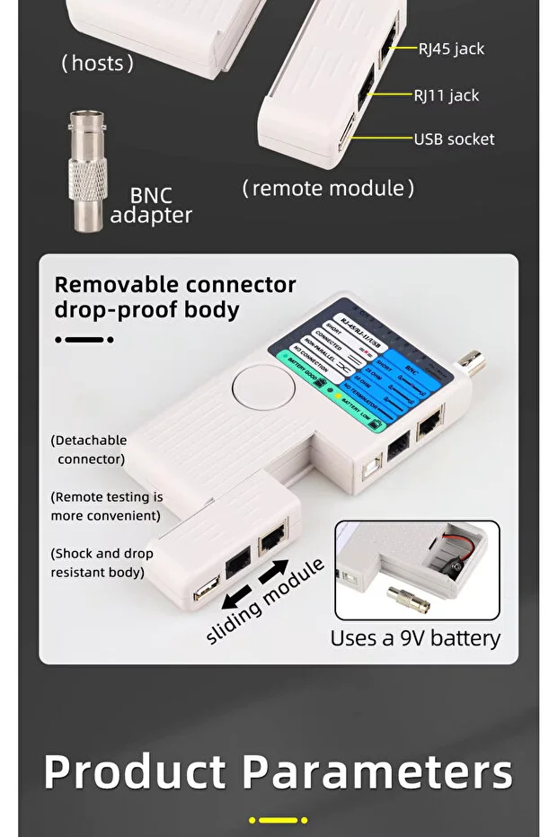 Rj45+usb+rj11+bnc Profesyonel Çantalı Telefon Koaksiyel Usb 4'ü 1 Arada Uzaktan Kablo Test Cihazı Hızlı Tepki Ayrılabilir Network