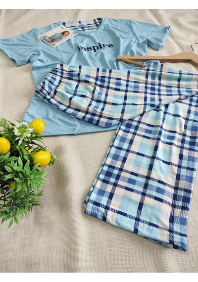 Mihra Renkli Milan Kumaş Sıfır Yaka Kadın Pijama Takımı 50107 Mavi