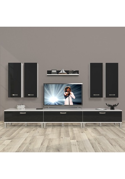 Decoraktiv Eko 8d Slm Krom Ayaklı Tv Ünitesi Tv Sehpası - Beyaz Siyah Beyaz - Siyah Decoraktiv Eko 8d Slm Krom Ayaklı Tv Ünitesi Tv Sehpası - Beyaz Siyah Beyaz - Siyah