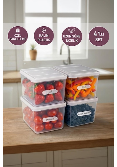 Selka Home 4 Adet Derin 1 Lt. Nora Organizer  Buzdolabı Buzluk Düzenleyici Saklama Kabı