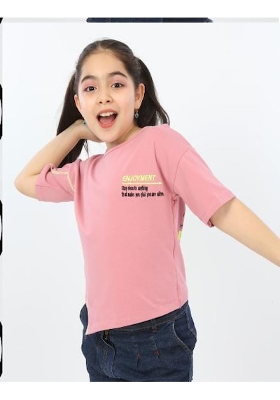 Toontoy Kids Toontoy Kız Çocuk Enjoyment Baskılı Tişört Gülkurusu